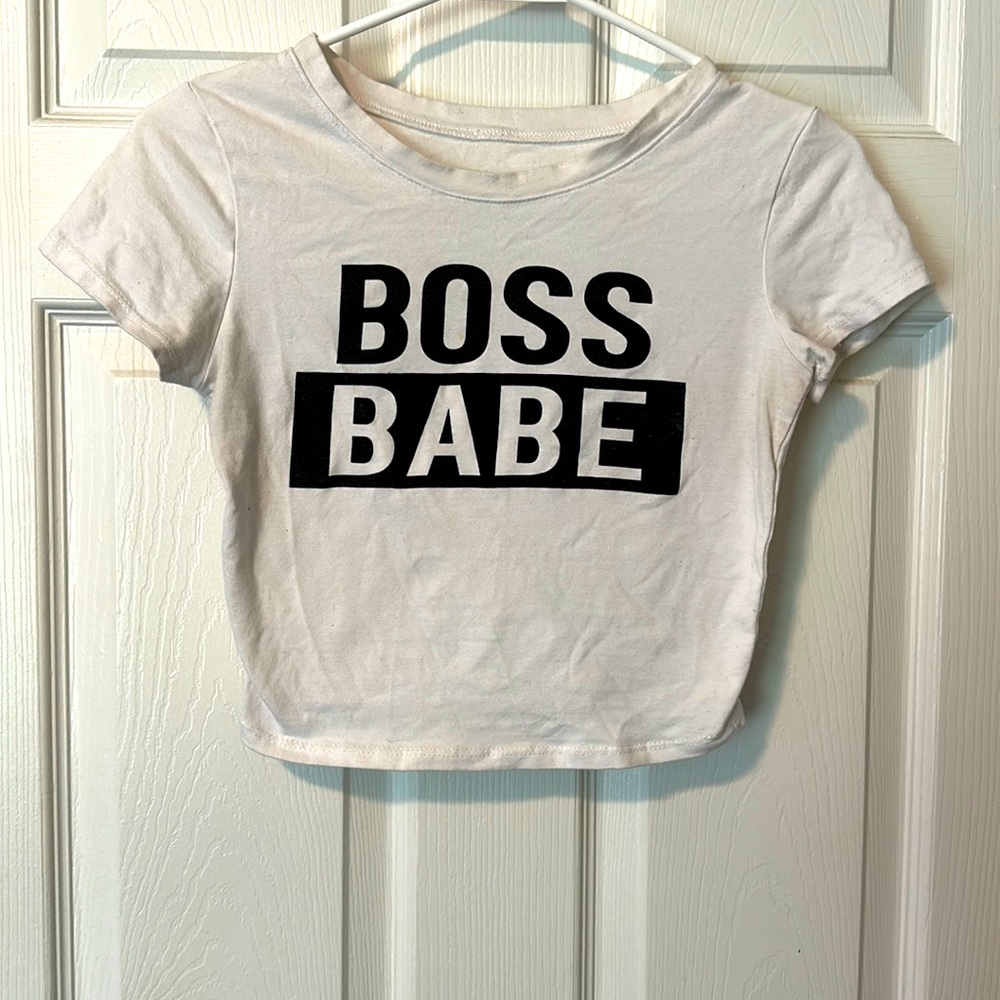 Boss babe white crop tee